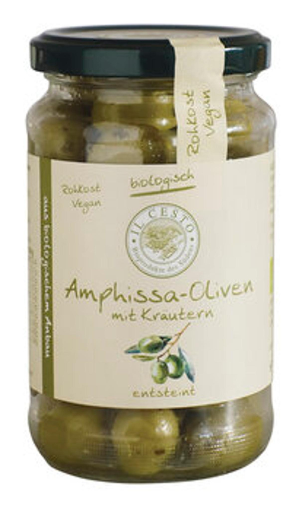 Produktfoto zu Grüne Amphissa Oliven mit Kräutern entsteint