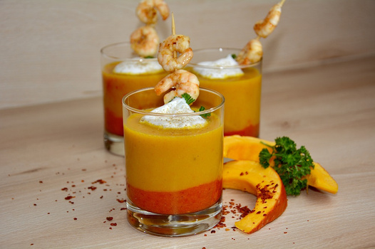 Rezeptbild für Kürbissuppe mit Garnelen