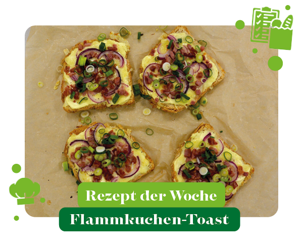 KI generiert: Eine Pfanne mit Peperonata; Text: "Rezept der Woche Peperonata".