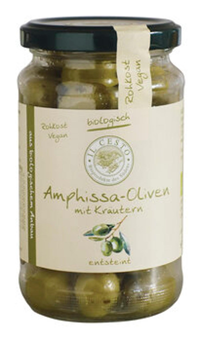 Produktfoto zu Grüne Amphissa Oliven mit Kräutern entsteint