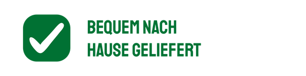 KI generiert: Das Bild zeigt ein grünes Häkchen-Symbol mit dem Text "BEQUEM NACH HAUSE GELIEFERT".