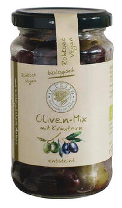 Produktfoto zu Oliven-Mix mit Kräutern entsteint