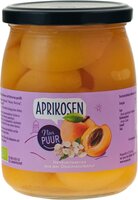 Aprikosen, 570g, halbe Frucht, mit Reissirup gesüßt.